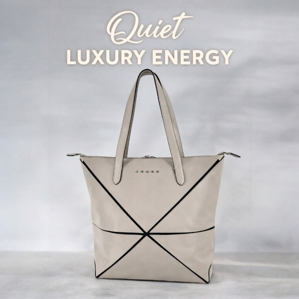 Cross Ivory Geometric Tote | Large Structured Shoulder Bag | Minimalist Work Bag